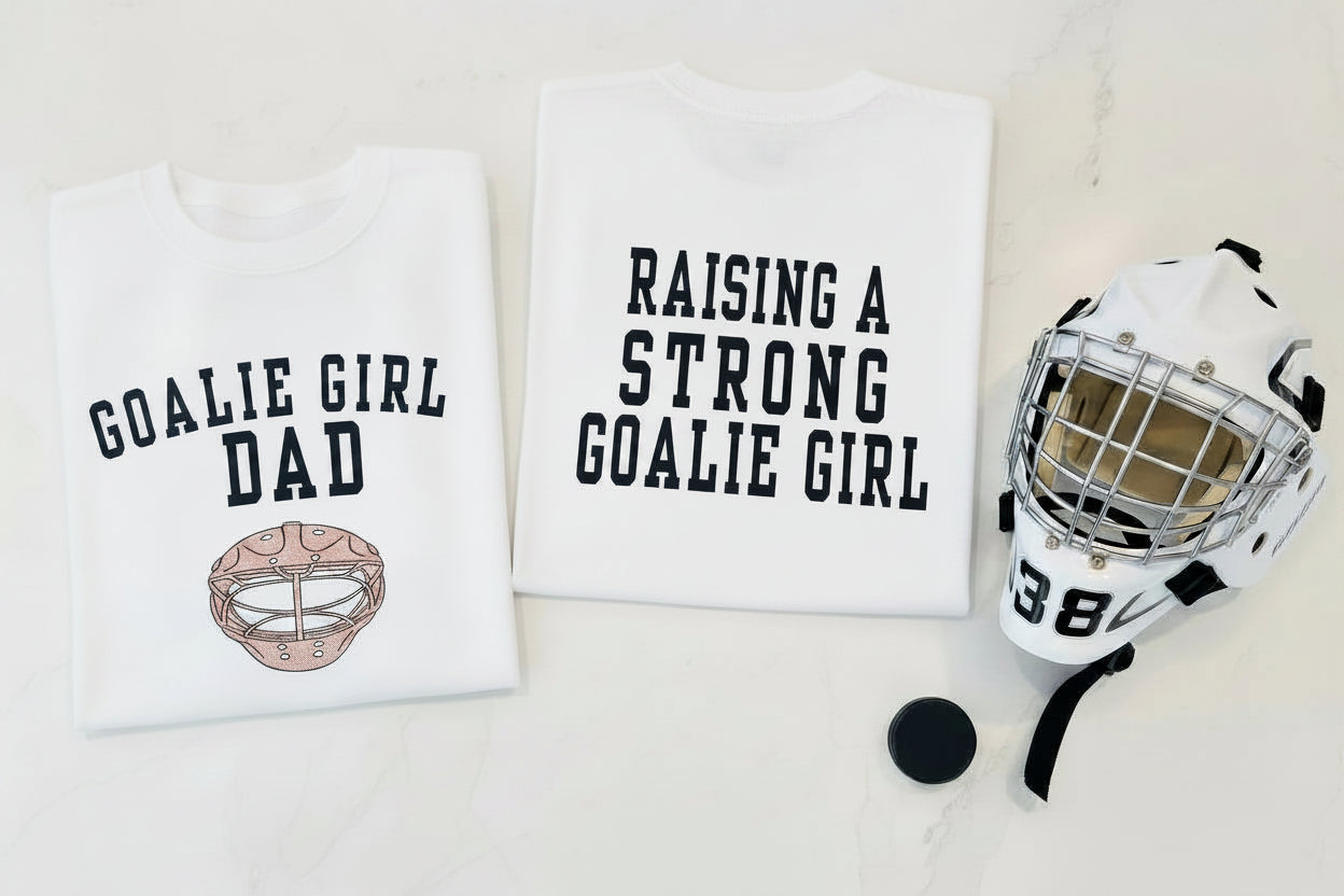 White goalie girl dad shirt