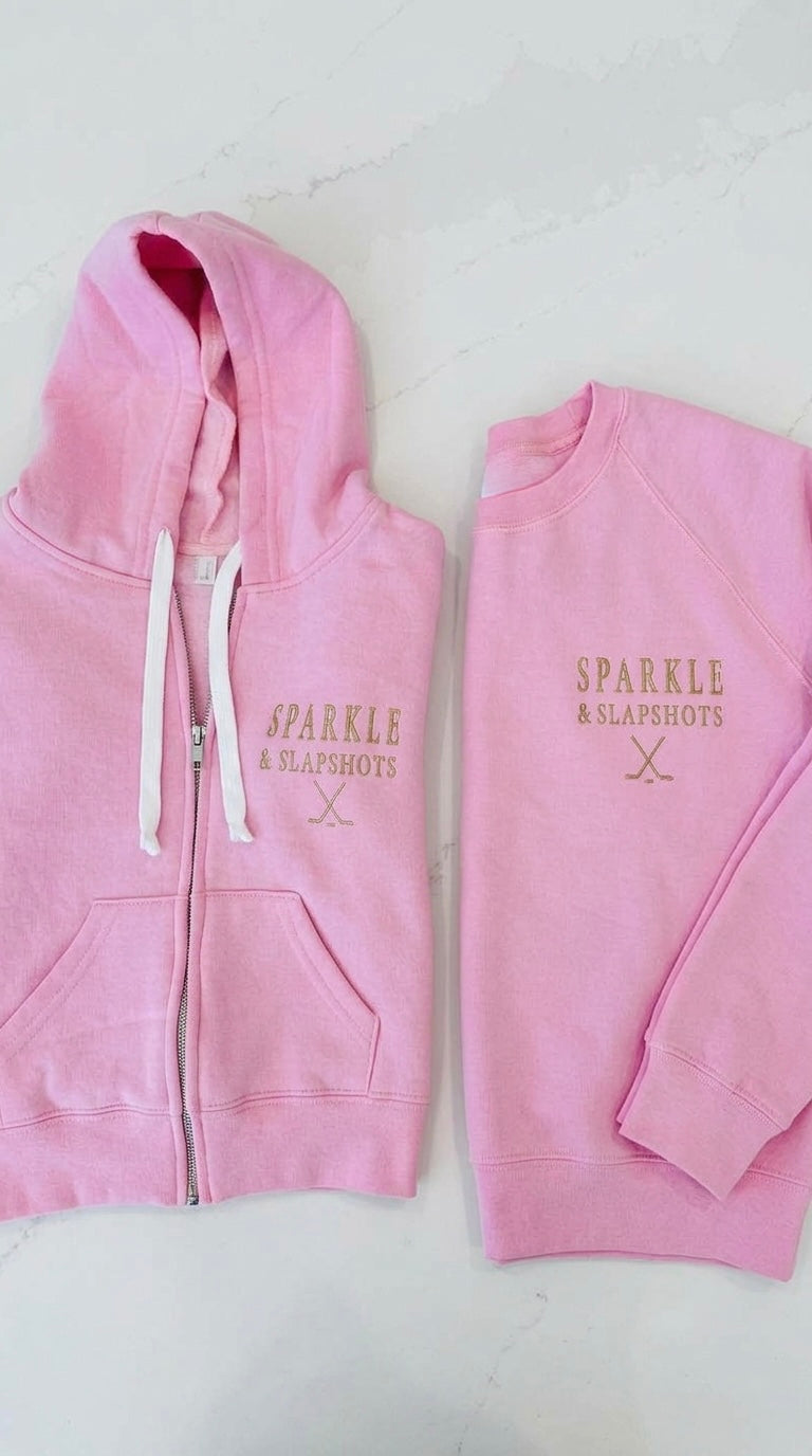 Pink hoodie and sweatshirt Mom & mini Sparkle & Slapshots Duo