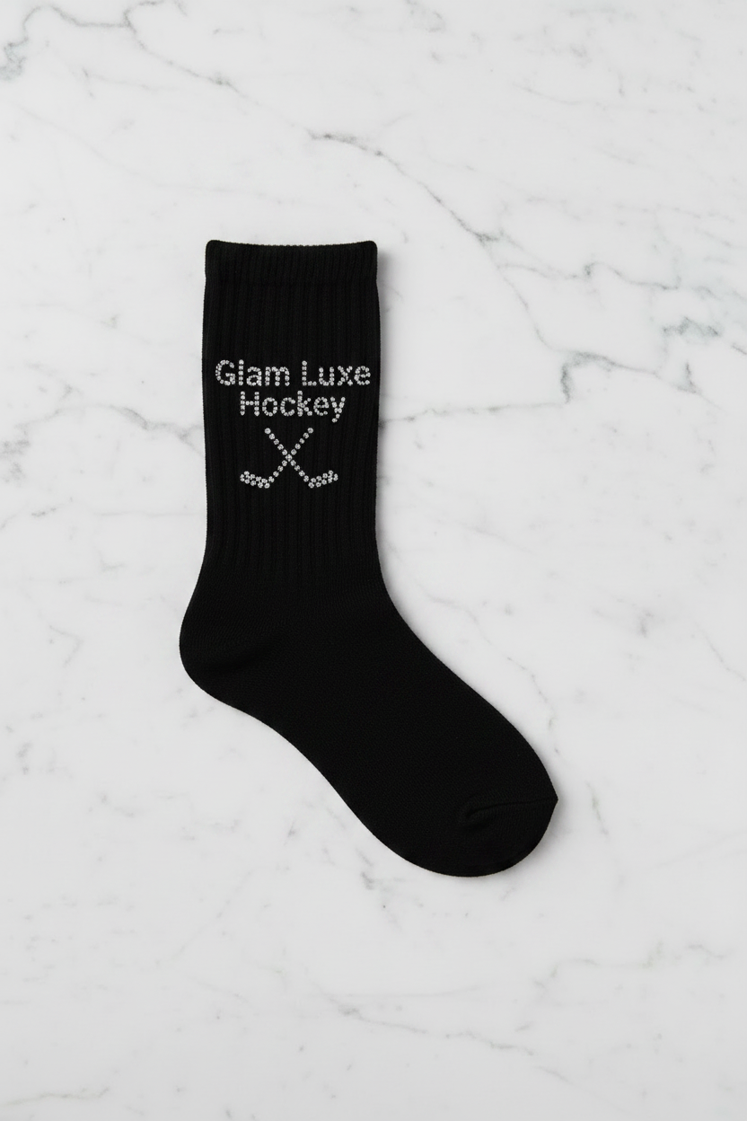 Glam Luxe Hockey Adult Organic Cotton with Rhinestones or Classic Crew Socks