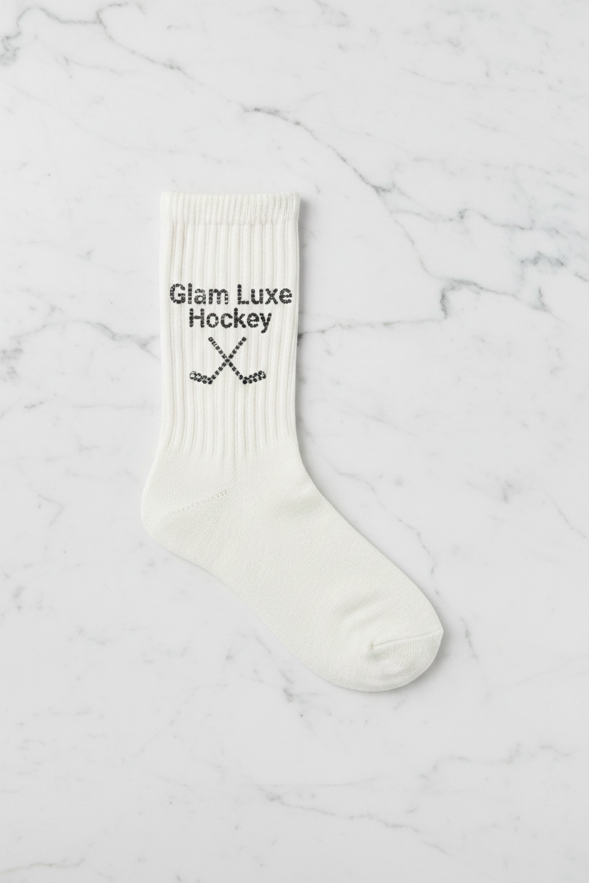Glam Luxe Hockey Adult Organic Cotton with Rhinestones or Classic Crew Socks