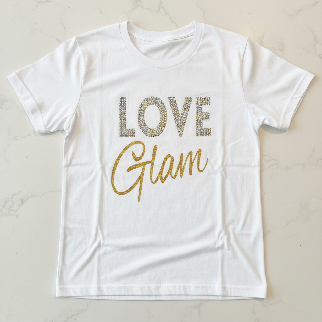 Love Glam on white shirt - no tag